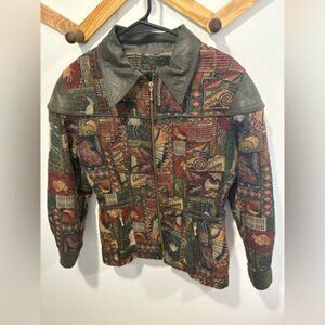 🌟VINTAGE🌟 LEATHER RANCH- Tapestry JACKET